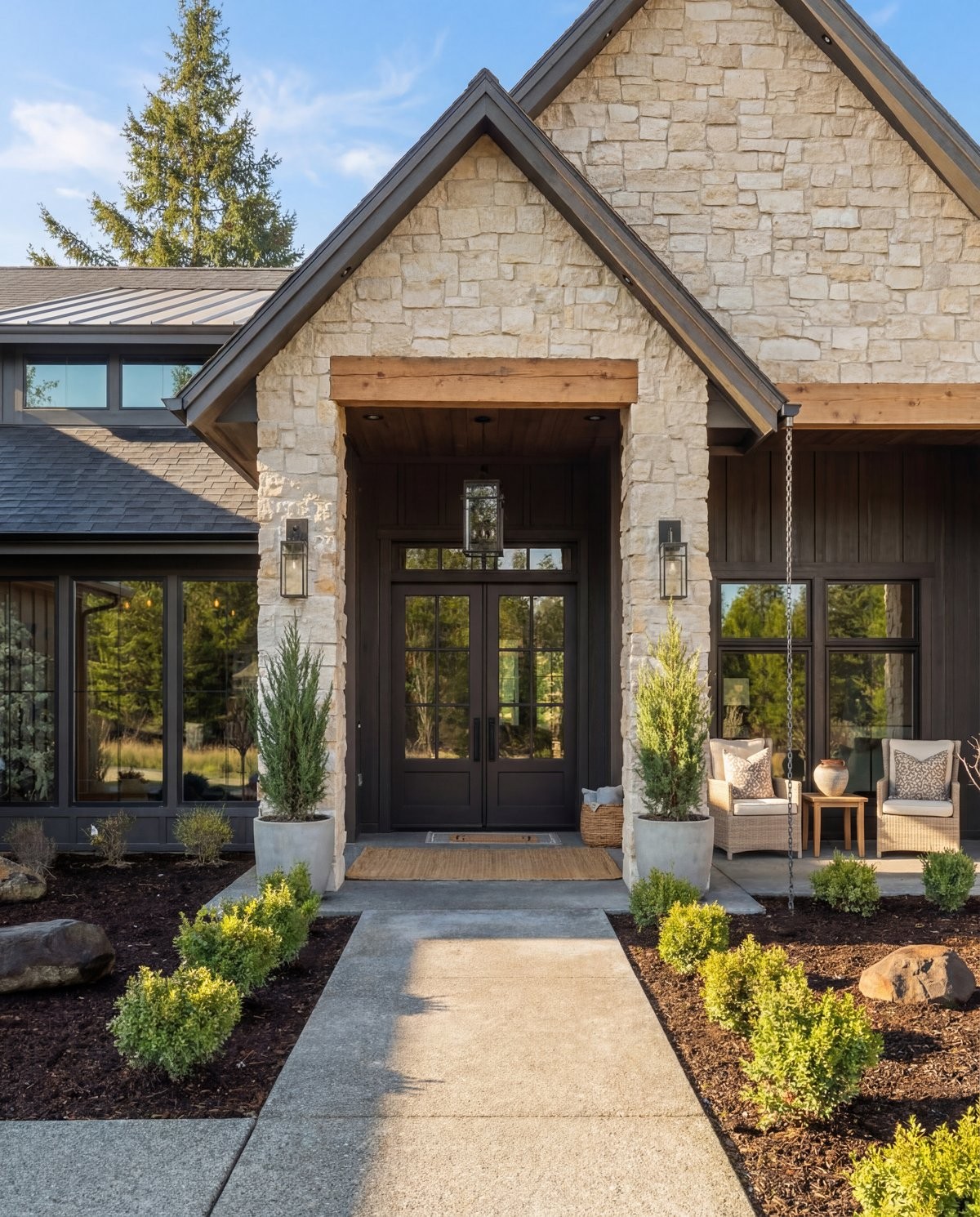 Stone entry with a timber header